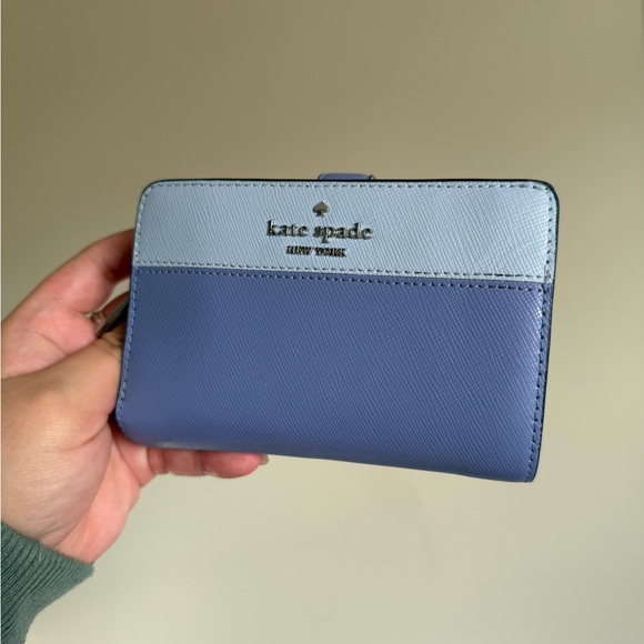 Kate Spade Madison Colorblock Medium Compact Bifold Wallet In Evening Blue Iris - Picture 3 of 10